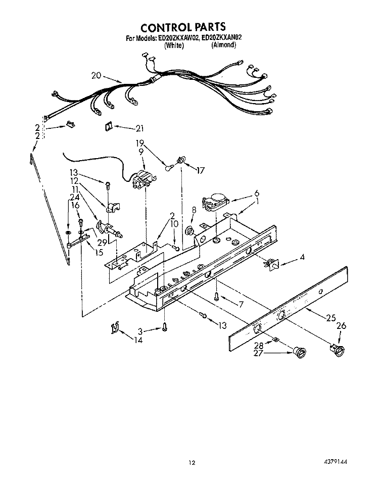 CONTROL, LIT/OPTIONAL Diagram and Parts List for ED20ZKXAN02  Whirlpool Refrigerator