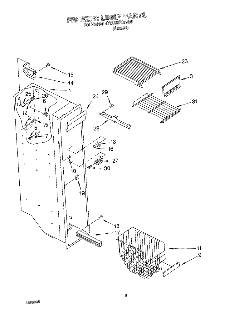 FREEZER LINER Diagram and Parts List for 4YED25PQFN03  Whirlpool Refrigerator