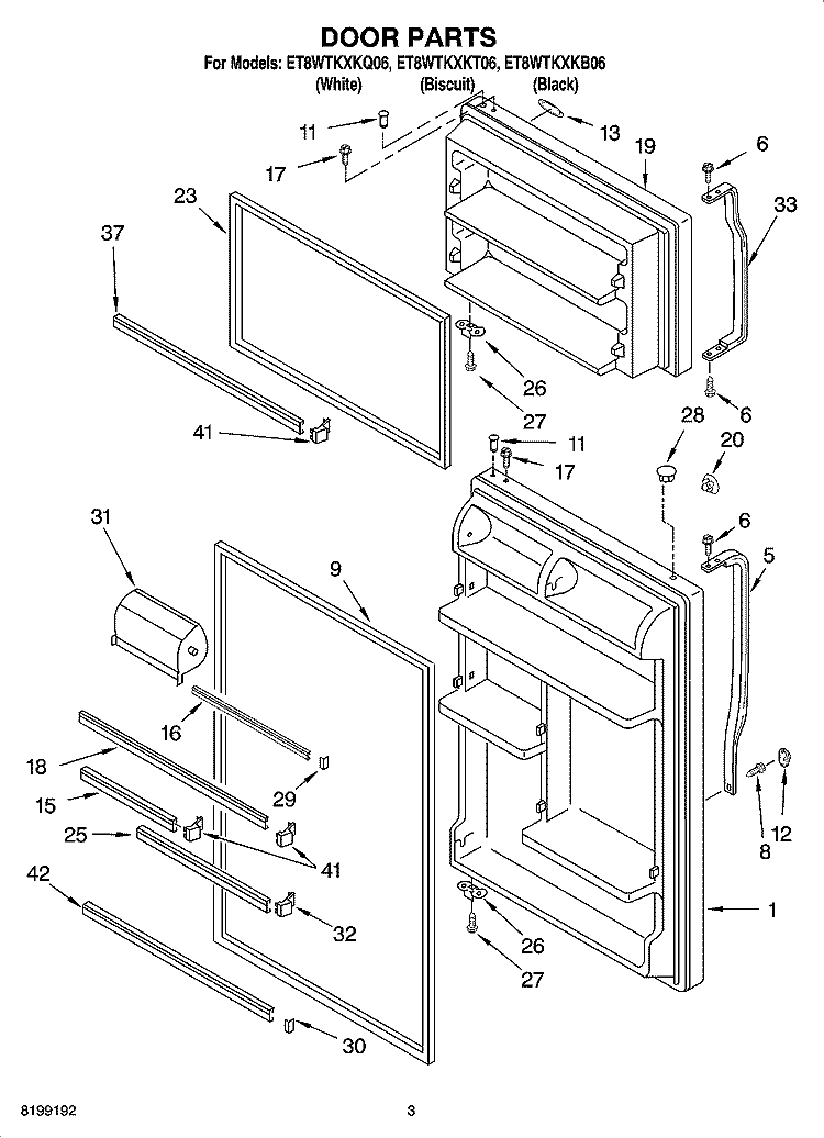 DOOR PARTS Diagram and Parts List for ET8WTKXKT06  Whirlpool Refrigerator