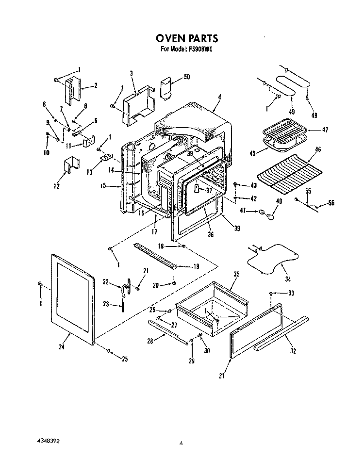 OVEN Diagram and Parts List for F5908W0  Roper Range