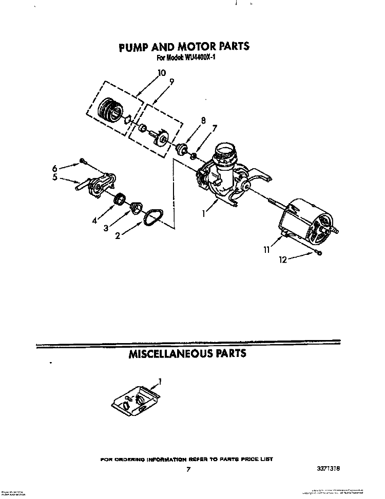 PUMP AND MOTOR, MISCELLANEOUS Diagram and Parts List for WU4400X1  Roper Dishwasher