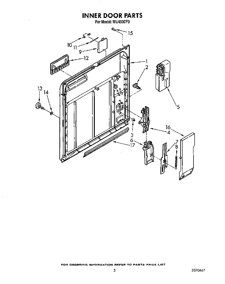 INNER DOOR Diagram and Parts List for WU4500Y0  Roper Dishwasher
