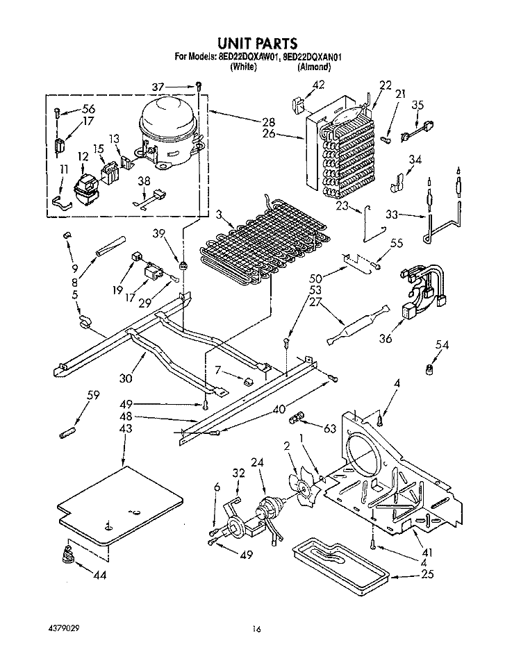 UNIT Diagram and Parts List for 8ED22DQXAN01  Whirlpool Refrigerator