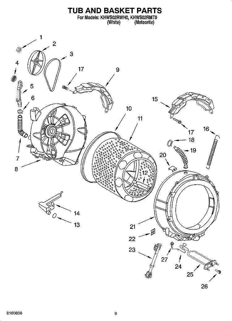 TUB AND BASKET PARTS Diagram and Parts List for KHWS02RMT0  KitchenAid Washer