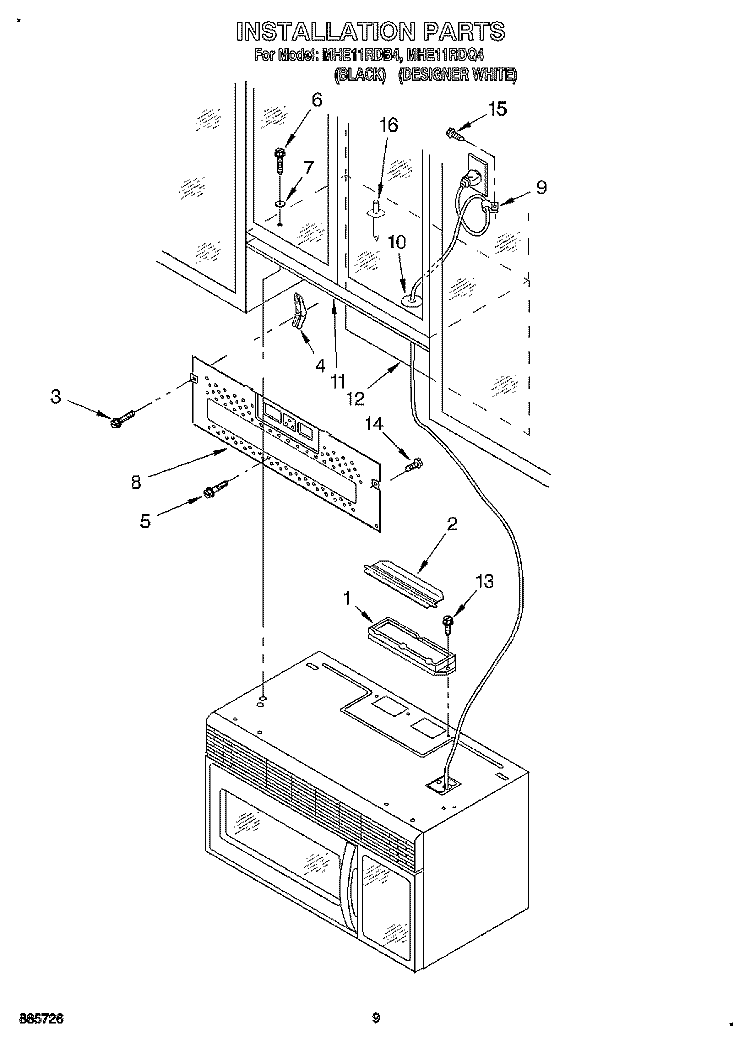 INSTALLATION Diagram and Parts List for MHE11RDQ4  Roper Microwave