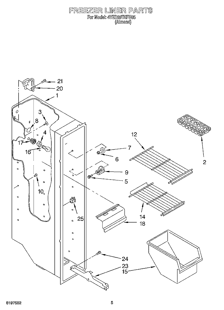 FREEZER LINER Diagram and Parts List for 4YED20TKFN05  Whirlpool Refrigerator