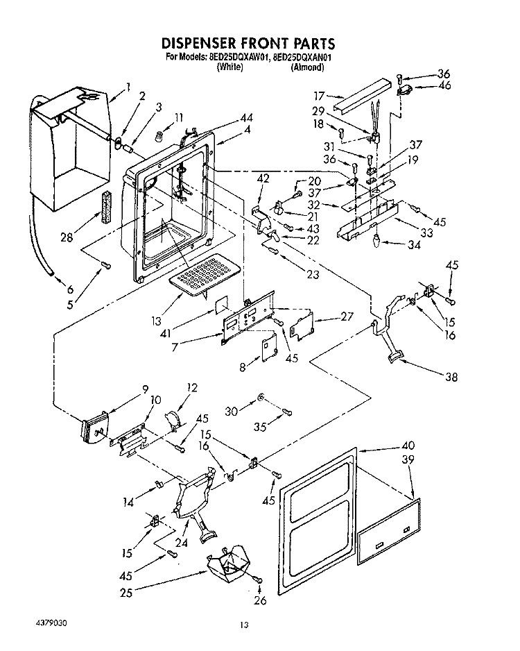 DISPENSER FRONT Diagram and Parts List for 8ED25DQXAN01  Whirlpool Refrigerator