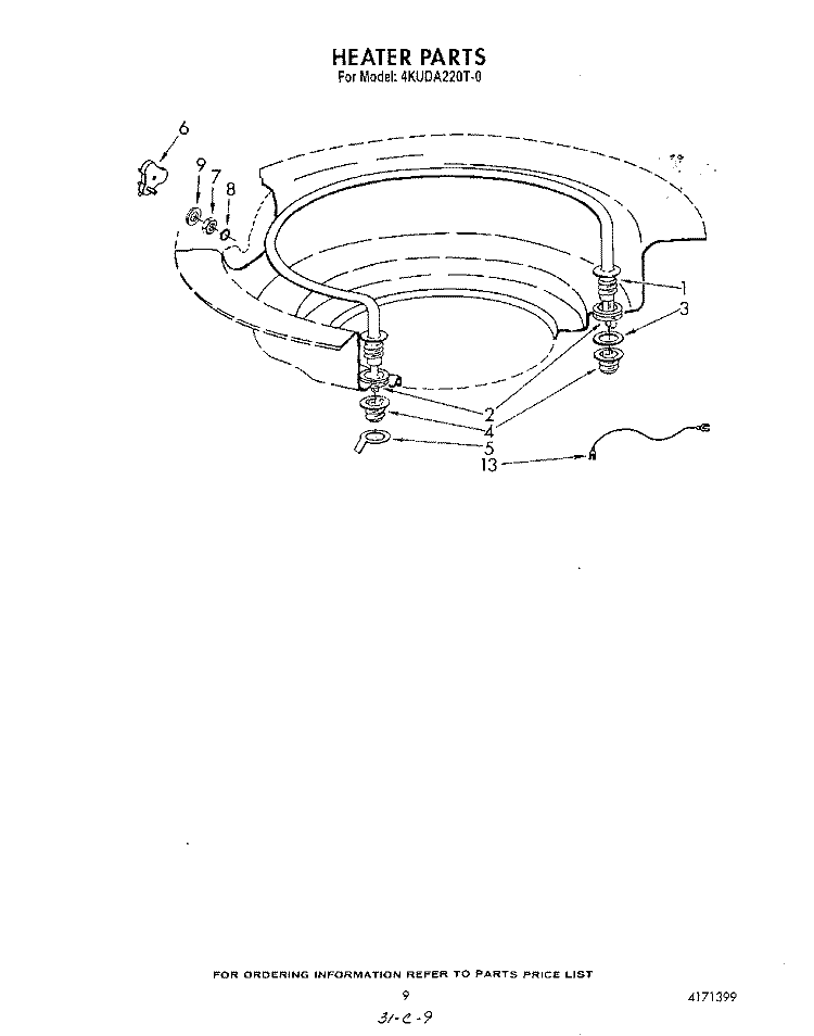 HEATER Diagram and Parts List for 4KUDA220T0  KitchenAid Dishwasher
