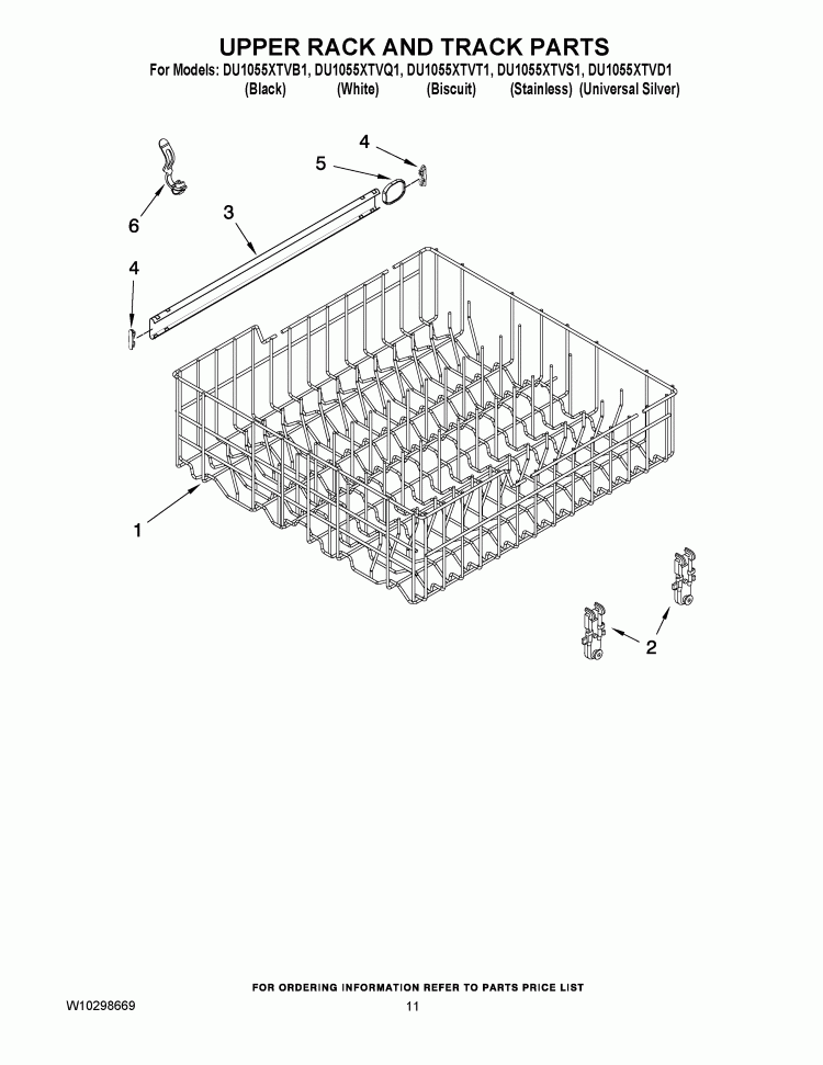 UPPER RACK AND TRACK PARTS Diagram and Parts List for DU1055XTVB1  Whirlpool Dishwasher