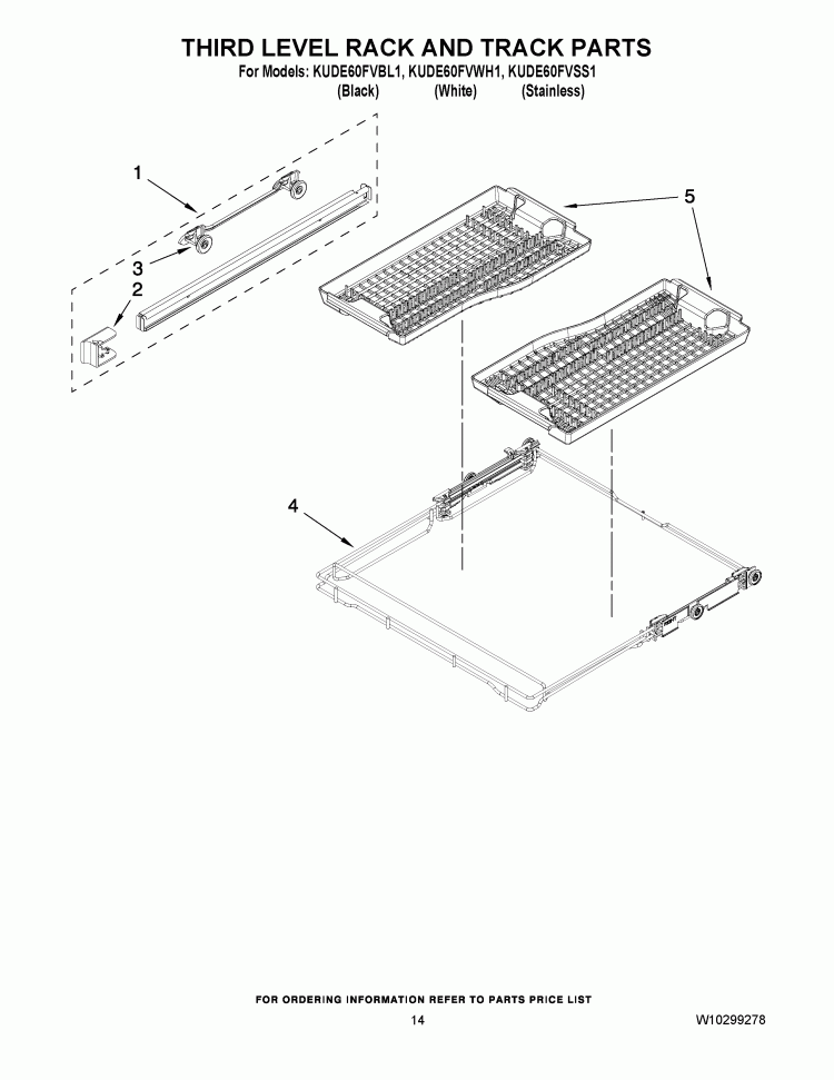 THIRD LEVEL RACK AND TRACK PARTS Diagram and Parts List for KUDE60FVSS1  KitchenAid Dishwasher