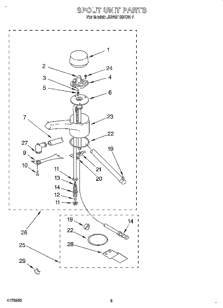 SPOT UNIT Diagram and Parts List for JHWS160AWH4  Whirlpool Miscellaneous