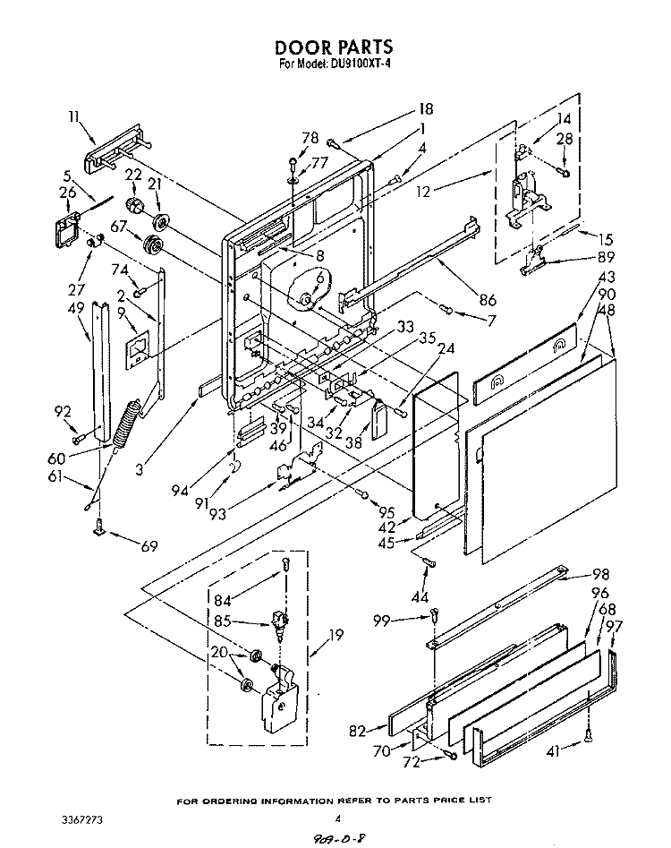 DOOR Diagram and Parts List for DU9100XT4  Whirlpool Dishwasher