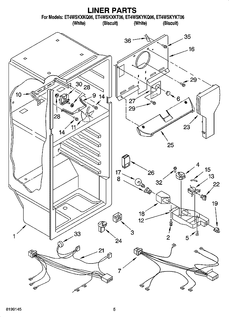 LINER PARTS Diagram and Parts List for ET4WSKYKQ06  Whirlpool Refrigerator