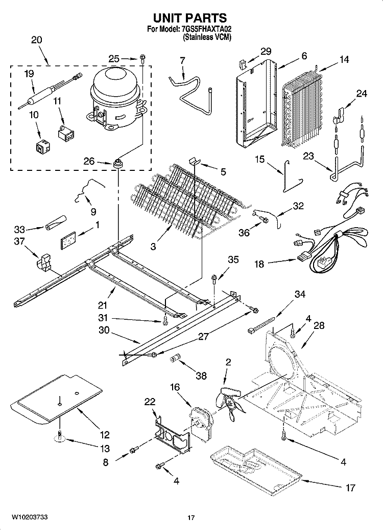 UNIT PARTS Diagram and Parts List for 7GS5FHAXTA02  Whirlpool Refrigerator