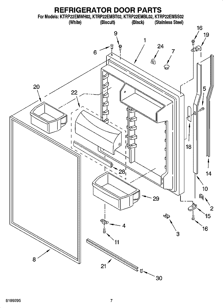 REFRIGERATOR DOOR PARTS Diagram and Parts List for KTRP22EMWH02  KitchenAid Refrigerator