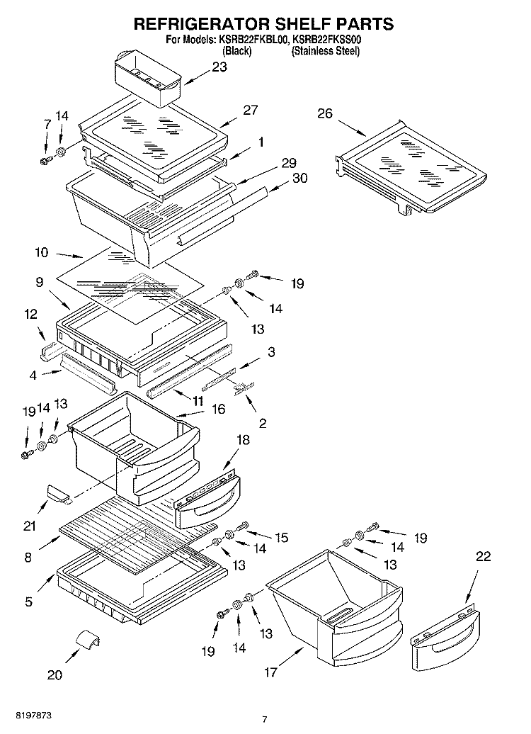 REFRIGERATOR SHELF Diagram and Parts List for KSRB22FKSS00  KitchenAid Refrigerator