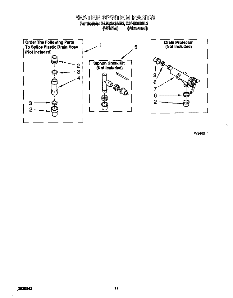 WATER SYSTEM Diagram and Parts List for RAM5243AW2  Whirlpool Washer
