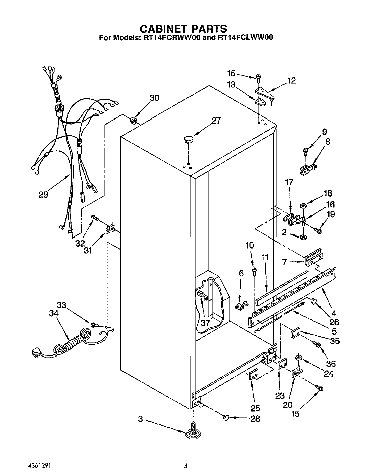 CABINET Diagram and Parts List for RT14FCLWW00  Roper Refrigerator