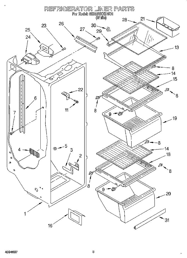 REFRIGERATOR LINER Diagram and Parts List for 6ED20TKXDW01  Whirlpool Refrigerator