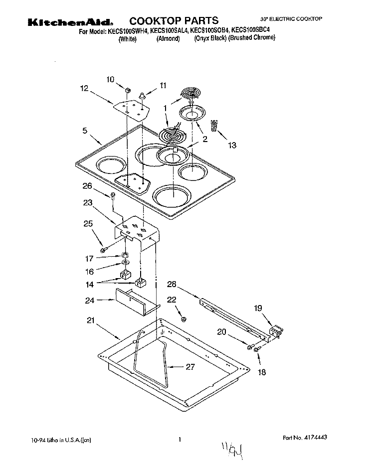 SECTION Diagram and Parts List for KECS100SBC4  KitchenAid Cooktop
