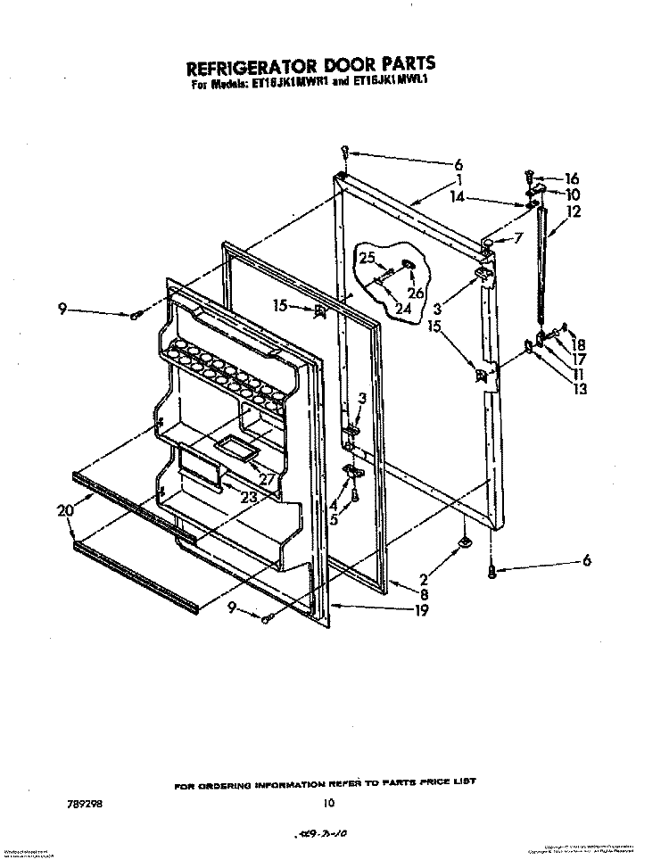 REFRIGERATOR DOOR, LIT/OPTIONAL Diagram and Parts List for ET16JK1MWL1  Whirlpool Refrigerator