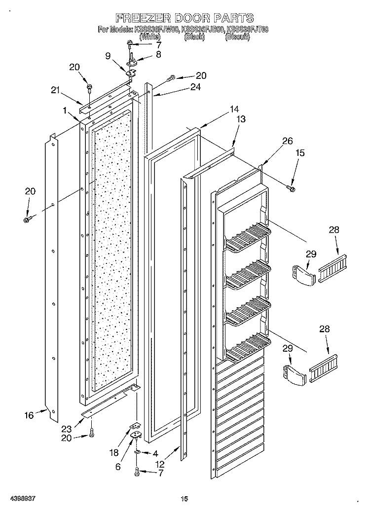 FREEZER DOOR Diagram and Parts List for KSSS36FJW00  KitchenAid Refrigerator