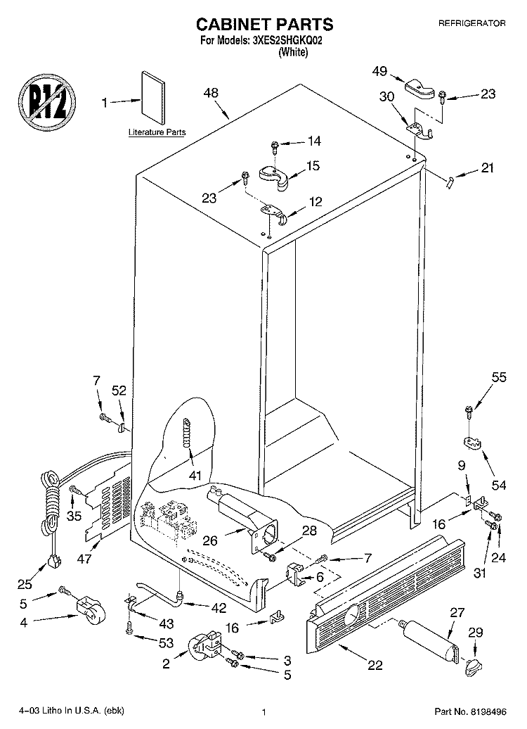 CABINET PARTS Diagram and Parts List for 3XES2SHGKQ02  Whirlpool Refrigerator