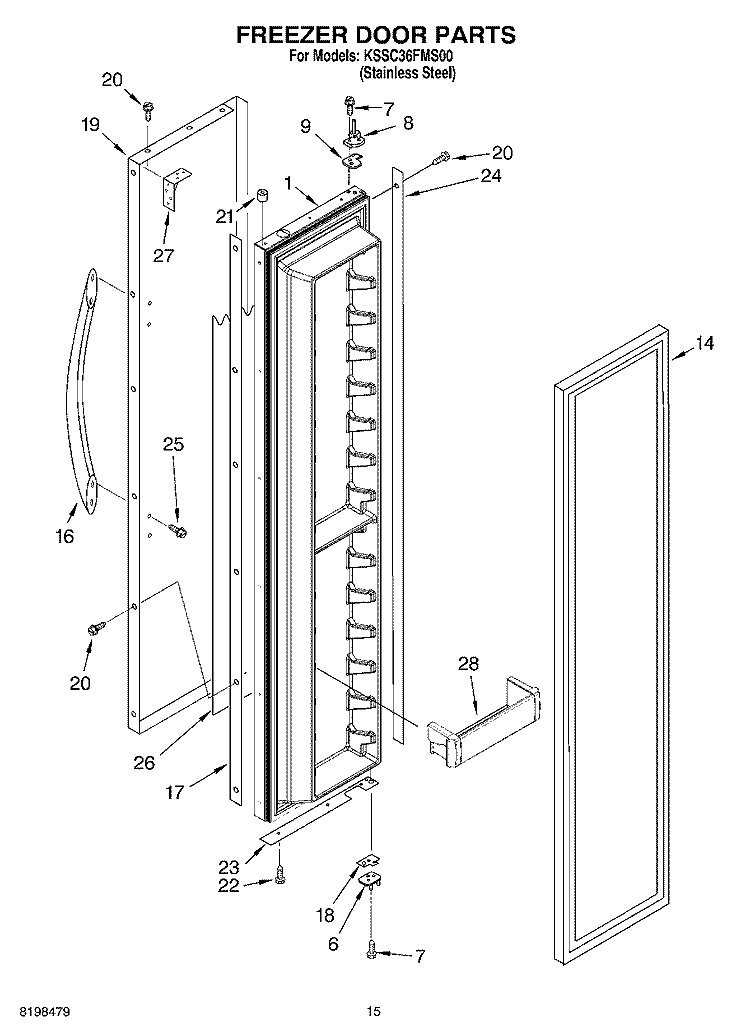 FREEZER DOOR PARTS Diagram and Parts List for KSSC36FMS00  KitchenAid Refrigerator