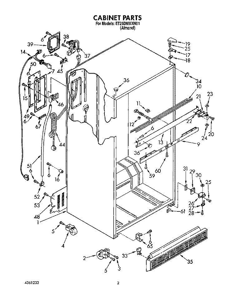 CABINET Diagram and Parts List for ET25DMXXN01  Whirlpool Refrigerator