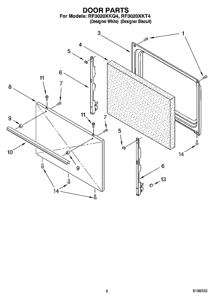 DOOR PARTS, OPTIONAL PARTS (NOT INCLUDED) Diagram and Parts List for RF3020XKQ4  Whirlpool Range
