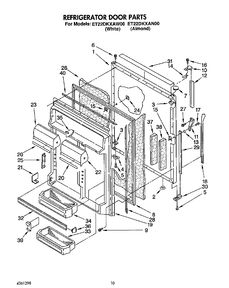 REFRIGERATOR DOOR Diagram and Parts List for ET22DKXAW00  Whirlpool Refrigerator