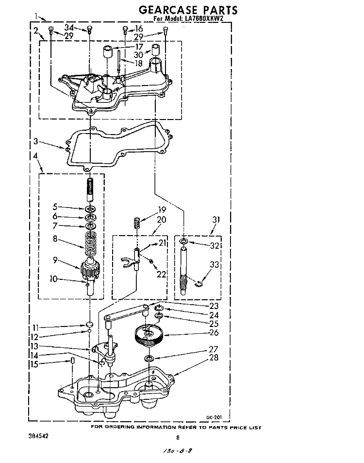 GEARCASE Diagram and Parts List for LA7680XKW2  Whirlpool Washer