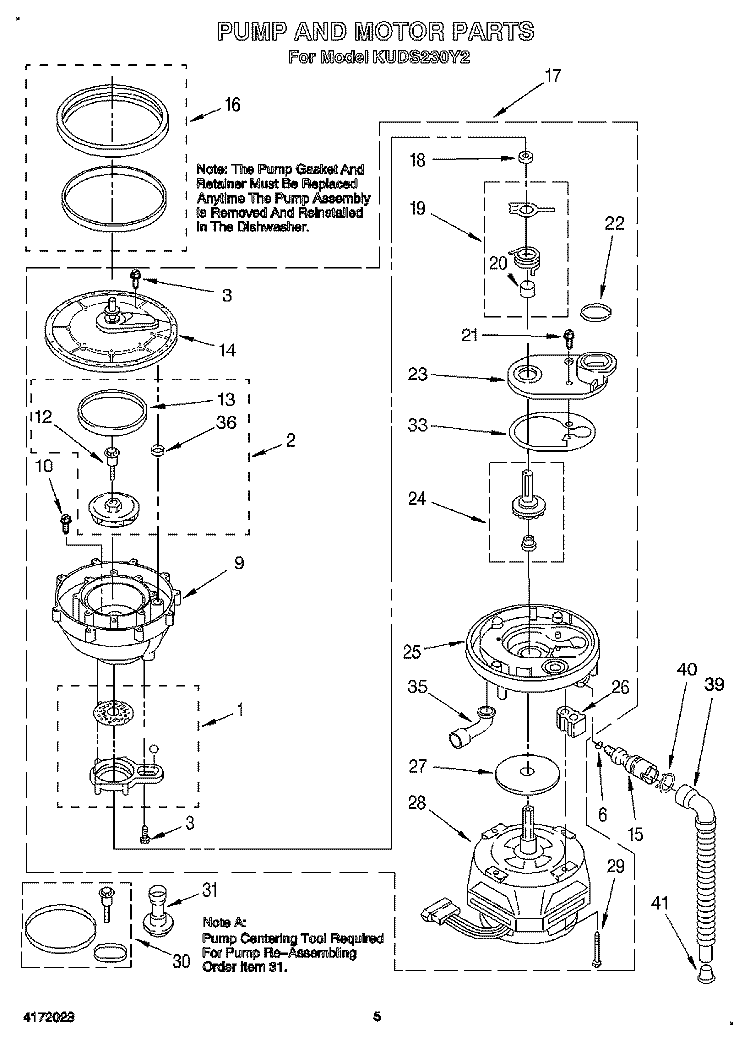 PUMP AND MOTOR Diagram and Parts List for KUDS230Y2  KitchenAid Dishwasher