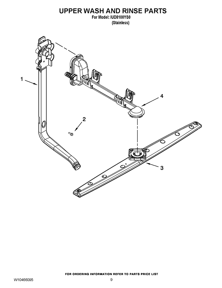 UPPER WASH AND RINSE PARTS Diagram and Parts List for IUD8100YS0  Whirlpool Dishwasher
