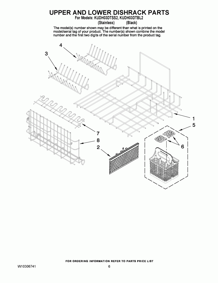 UPPER AND LOWER DISHRACK PARTS Diagram and Parts List for KUDH03DTSS2  KitchenAid Dishwasher
