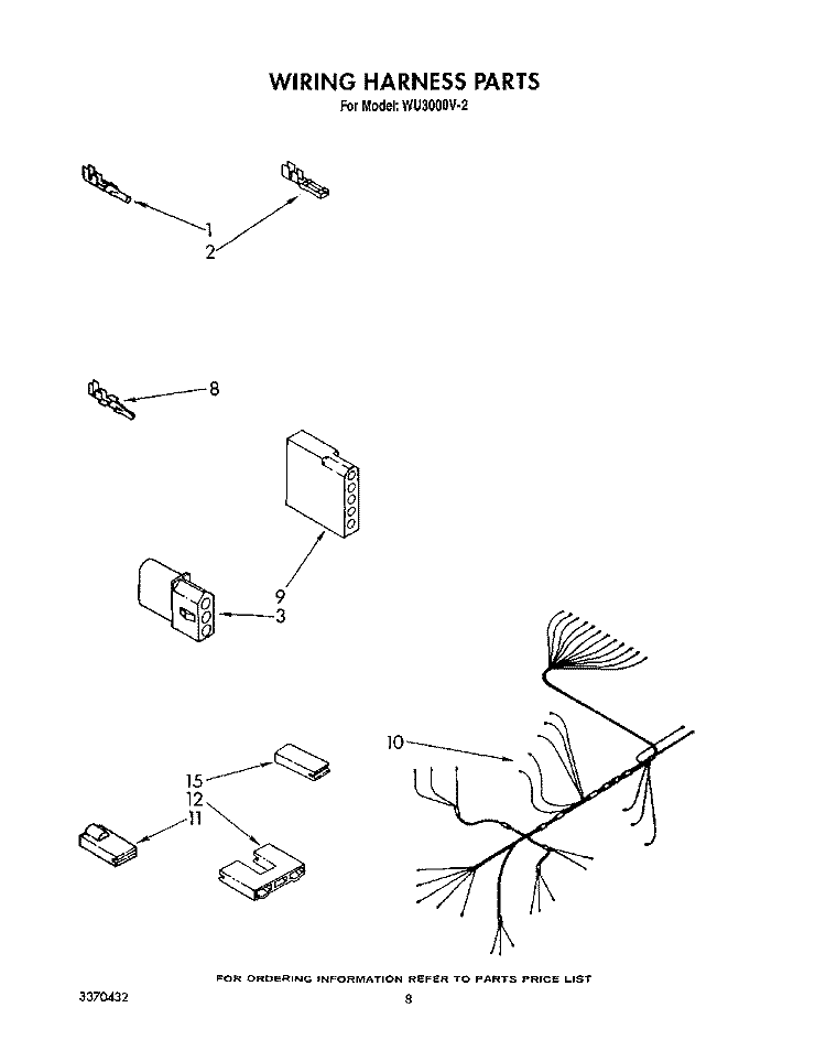 WIRING HARNESS Diagram and Parts List for WU3000V2  Roper Dishwasher