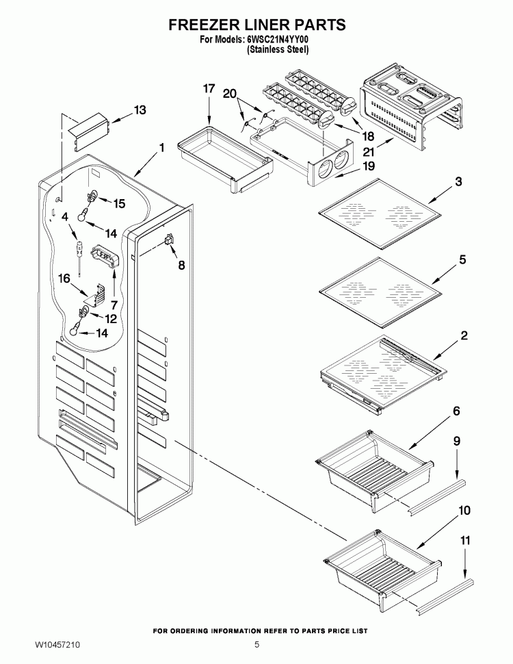 FREEZER LINER PARTS Diagram and Parts List for 6WSC21N4YY00  Whirlpool Refrigerator