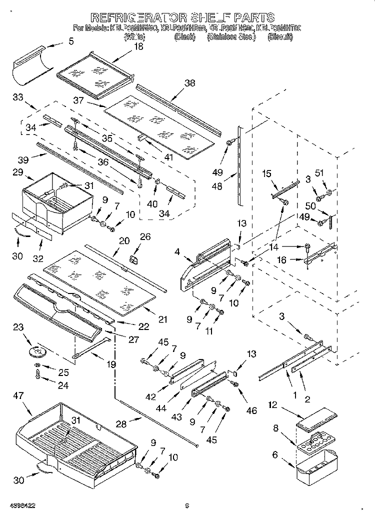 REFRIGERATOR SHELF Diagram and Parts List for KBLP36MHS00  KitchenAid Refrigerator