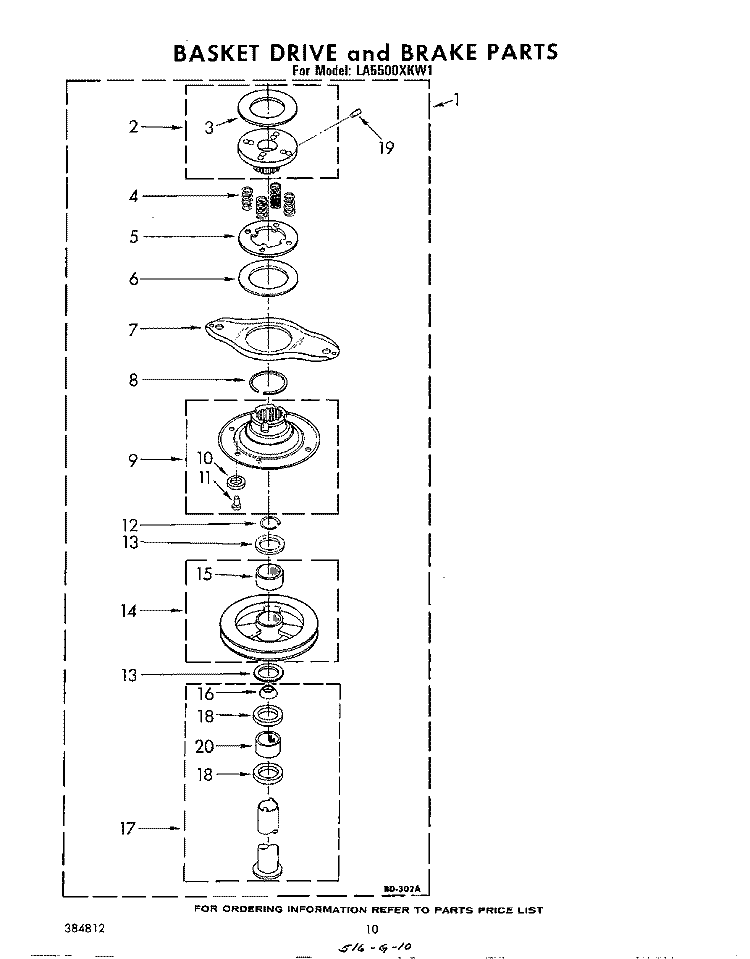 BASKET DRIVE AND BRAKE Diagram and Parts List for LA5500XKW1  Whirlpool Washer