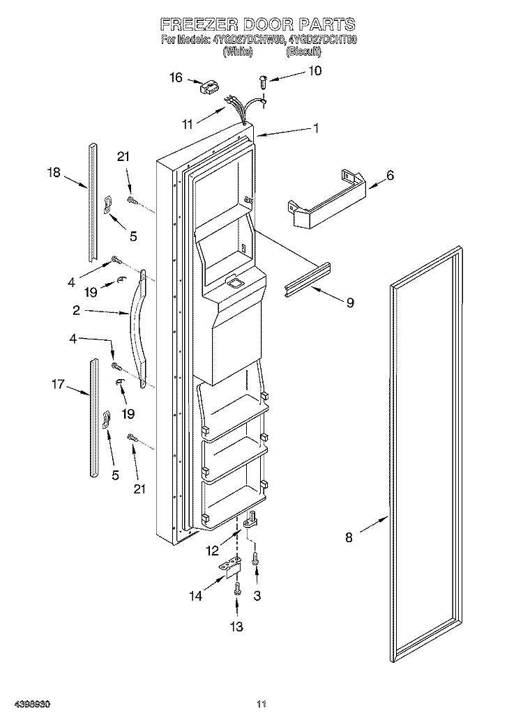 FREEZER DOOR Diagram and Parts List for 4YGD27DCHT00  Whirlpool Refrigerator