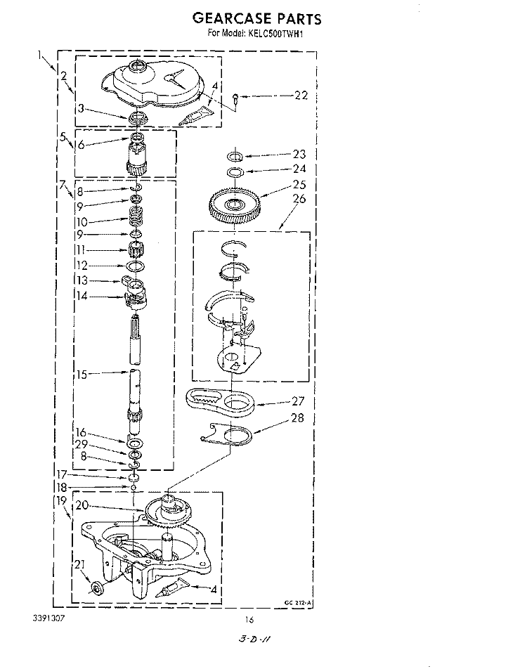 GEARCASE Diagram and Parts List for KELC500TAL1  KitchenAid Washer Dryer Combo