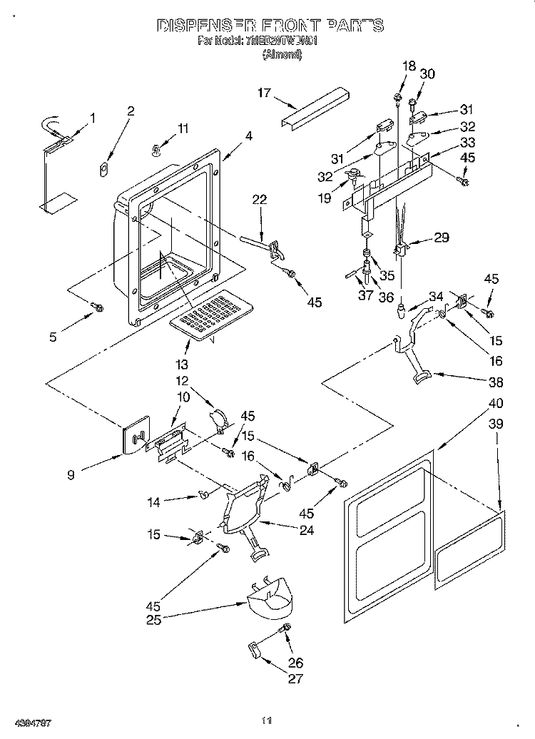 DISPENSER FRONT Diagram and Parts List for 7MED20TWDN01  Whirlpool Refrigerator