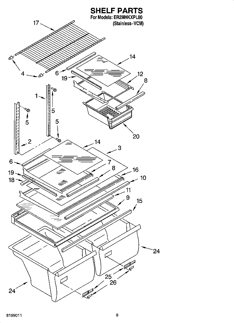 SHELF PARTS, OPTIONAL PARTS Diagram and Parts List for ER2MHKXPL00  Whirlpool Refrigerator