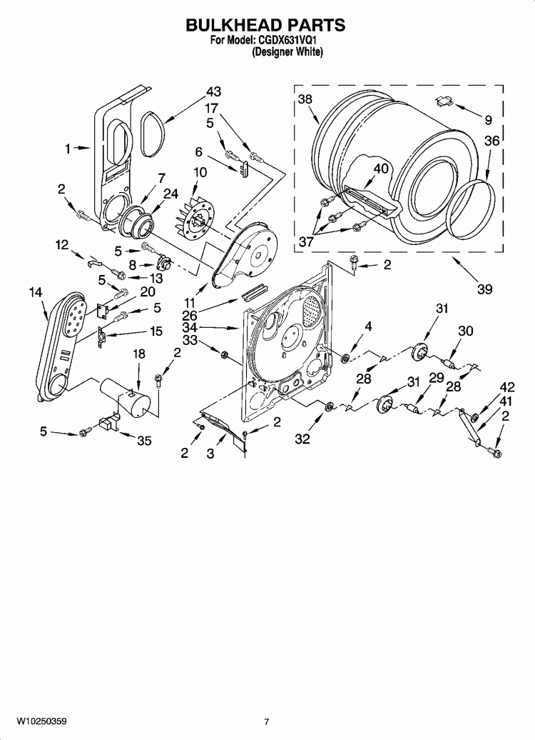BULKHEAD PARTS, OPTIONAL PARTS (NOT INCLUDED) Diagram and Parts List for CGDX631VQ1  Crosley Dryer