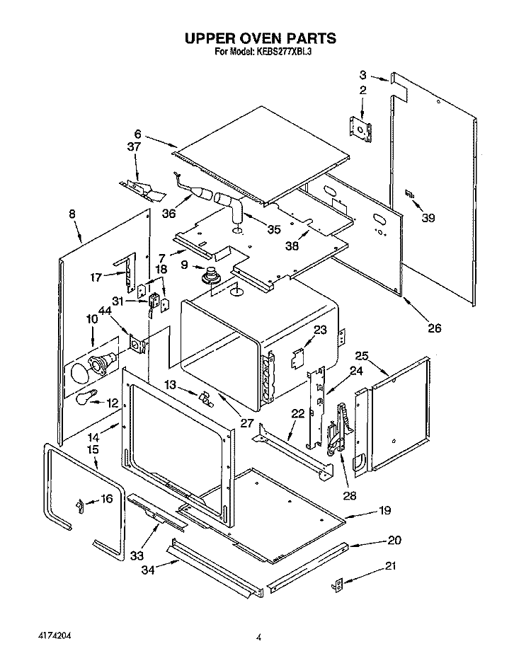 UPPER OVEN Diagram and Parts List for KEBS277XBL3  KitchenAid Wall Oven