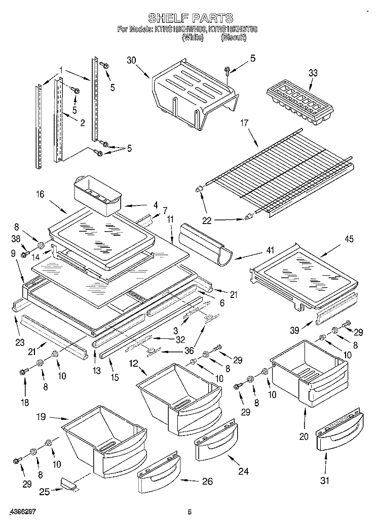 SHELF Diagram and Parts List for KTRS19KHBT00  KitchenAid Refrigerator