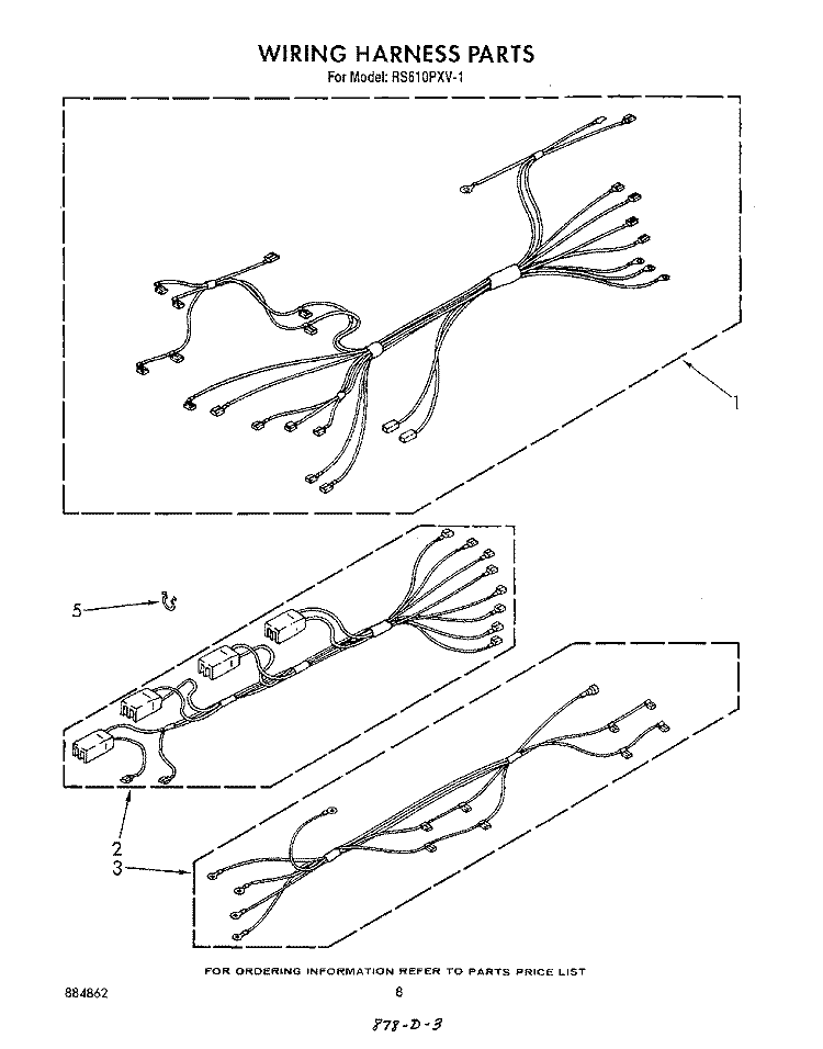 WIRING HARNESS Diagram and Parts List for RS610PXV1  Whirlpool Range