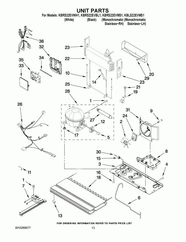 UNIT PARTS Diagram and Parts List for KBLS22EVMS1  KitchenAid Refrigerator