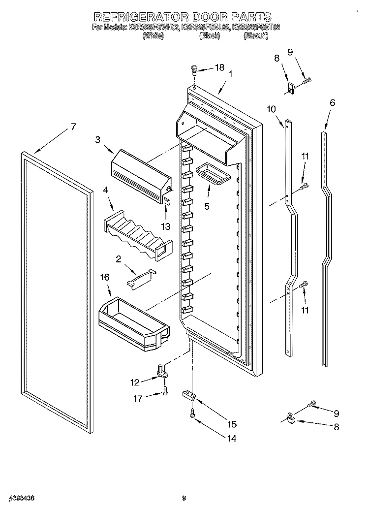 REFRIGERATOR DOOR Diagram and Parts List for KSRS25FGBL02  KitchenAid Refrigerator