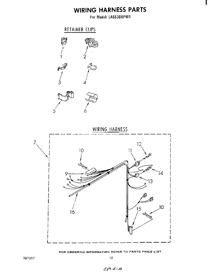 WIRING HARNESS Diagram and Parts List for LA5530XPW1  Whirlpool Washer